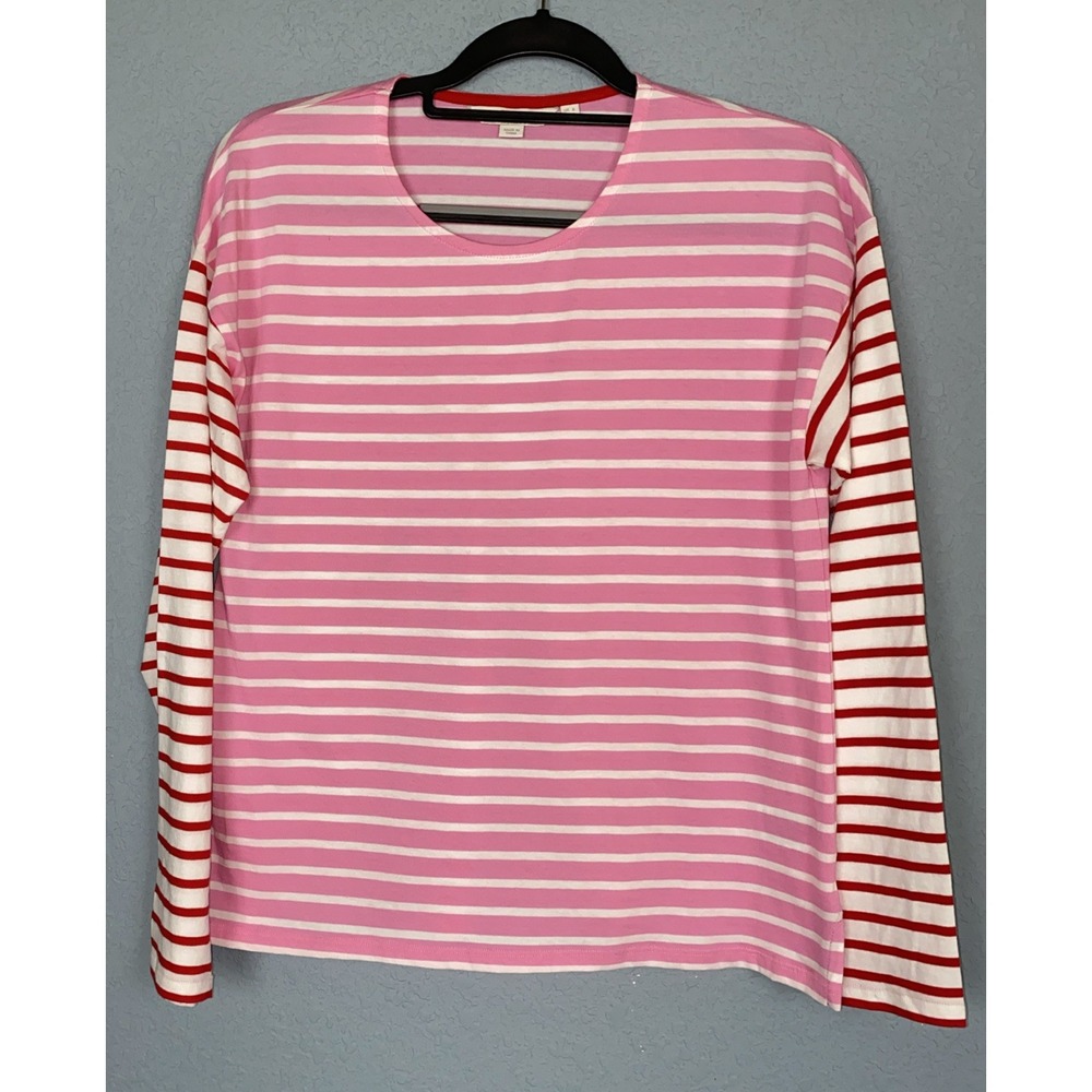 Boden Shirt Womens 2 Pink White Red Striped Long‎ Sleeve Top Preppy Classic